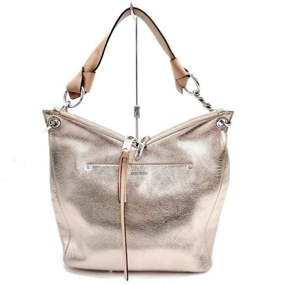 Auth Jimmy Choo Metallic Distressed Gold Leather Raven Shoulder Hobo Bag